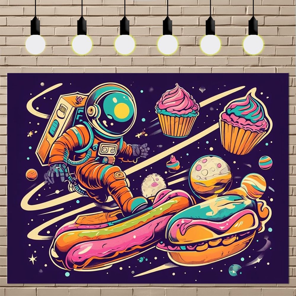 Astronaut Cartoon Party Decoration Photo Backdrop