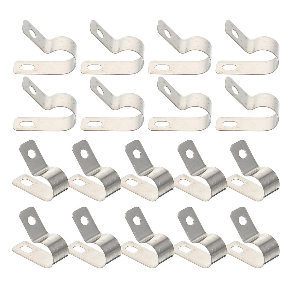 20 R-Type Stainless Steel Cable Clips for TV Cables, Silver