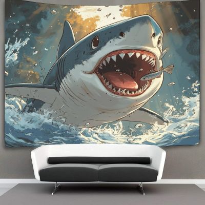kaiyun Cartoon Shark Tapestry Wall Hanging, 3D Shark, 70 x 100 cm