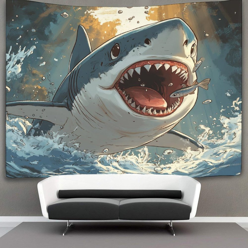 kaiyun Cartoon Shark Tapestry Wall Hanging, 3D Shark, 70 x 100 cm