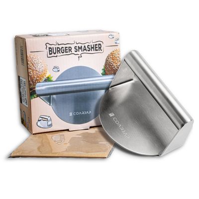 COARJAP Smash Burger Press – 304 Stainless Steel, One-Piece, Includes 60 Burger Papers
