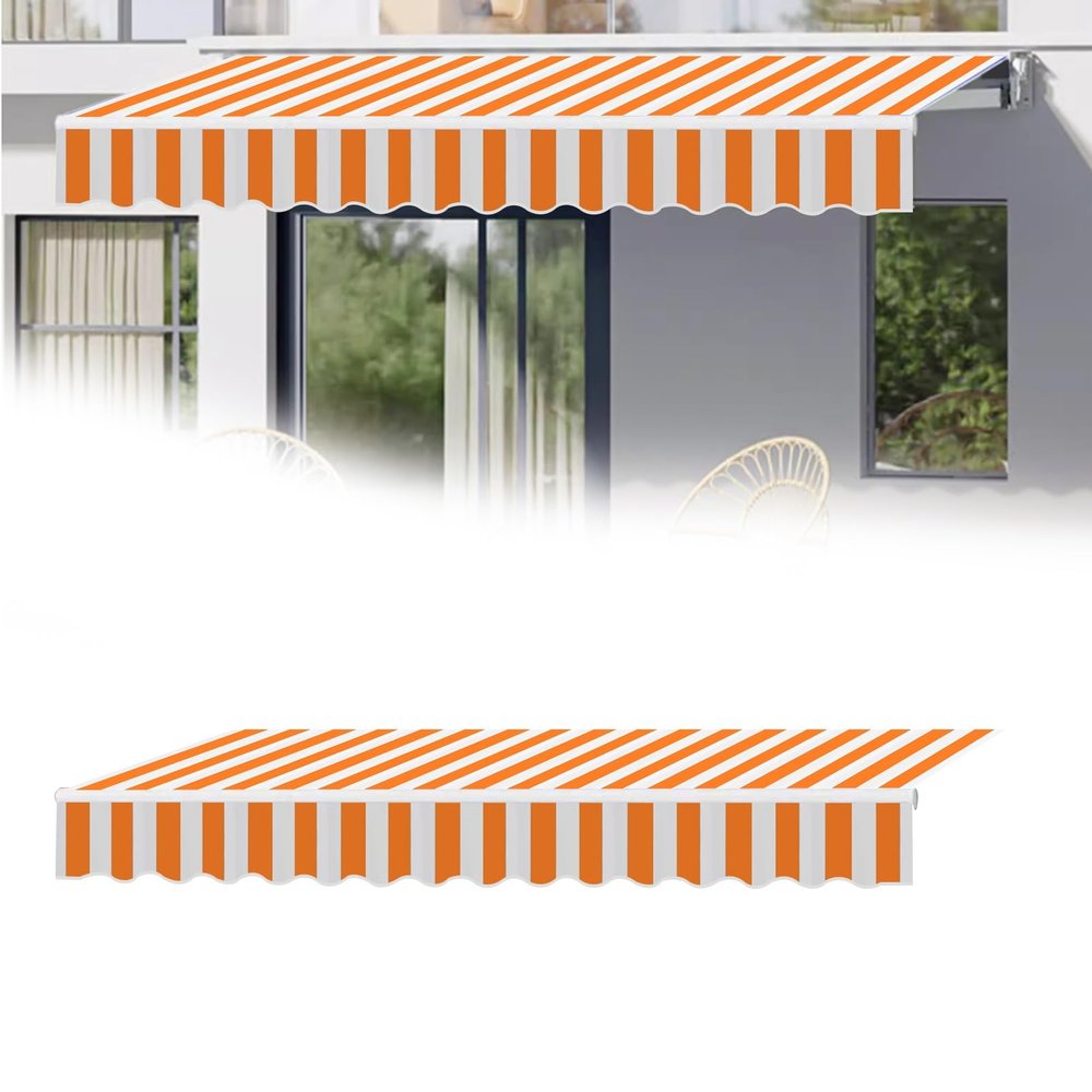 Waterproof Patio Awning with Yellow Stripe, 3 x 2.4 m, Durable Fabric with Front Valance