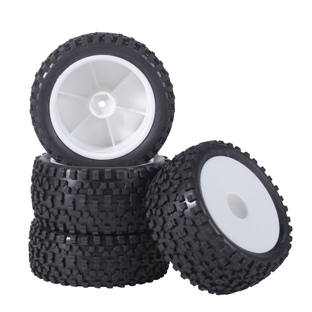 JVRWSC RC Car Tires with Rims, Compatible with Wltoys 144001/124019/104001, 1/10 1/12 1/14 Scale, 4-Piece 85 mm Off-Road Buggy Set