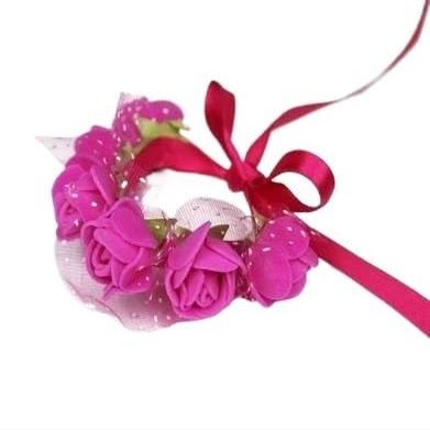 HESHUWEN Flower Wrist Corsages, 5-Piece Decorative Wrist Boutonnieres (12, Fuchsia)