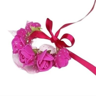 HESHUWEN Flower Wrist Corsages, 5-Piece Decorative Wrist Boutonnieres (12, Fuchsia)