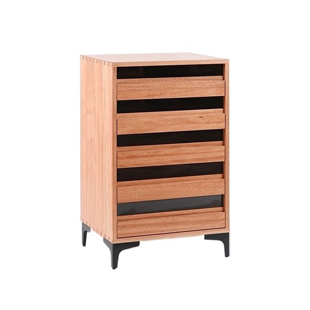 Multi-Storage Office Cabinet, Vintage Wood Filing Cabinet with Five Drawers, Industrial-Style Side Cabinet - Red