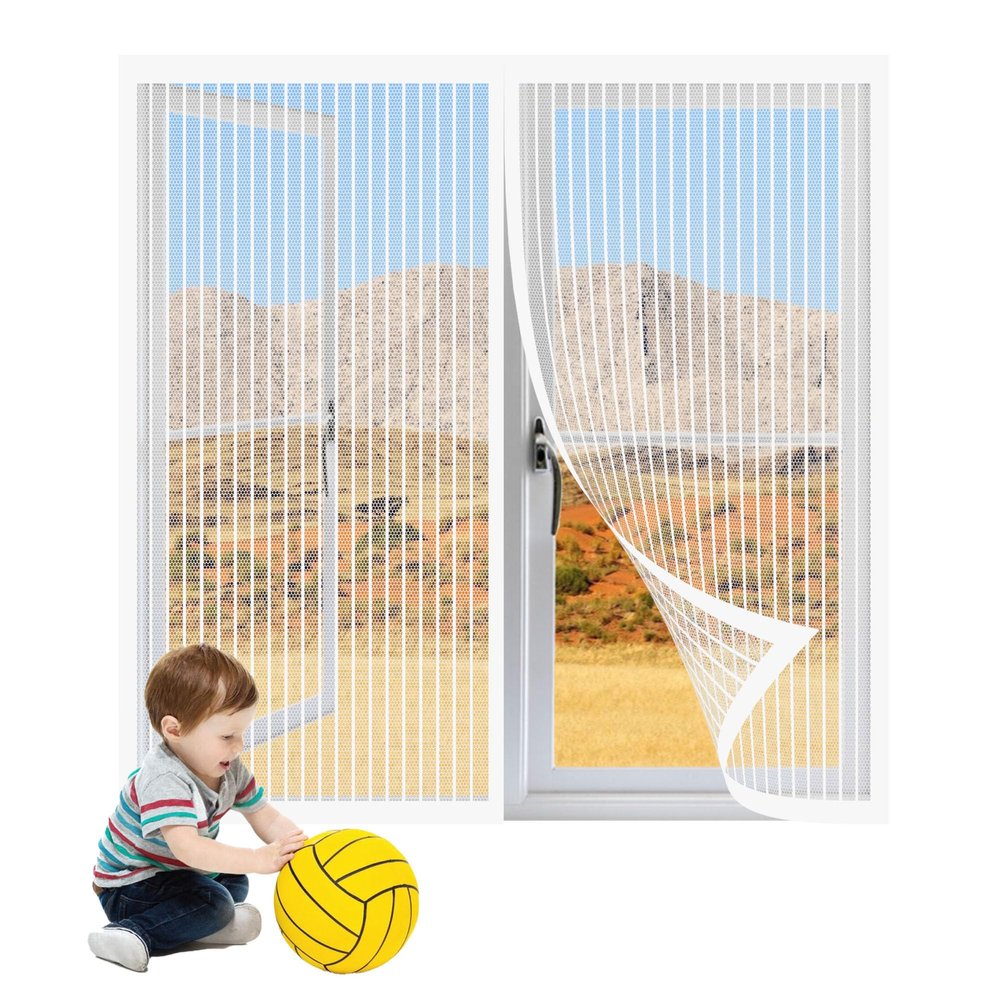 Magnetic Fly Screen for Windows, 91 x 82 cm, White, No-Drill Insect Curtain
