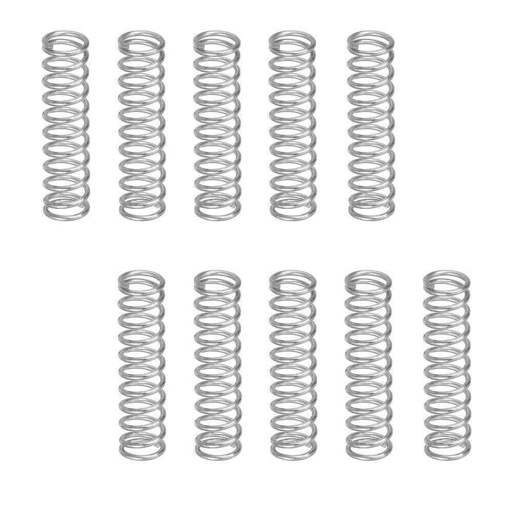 10-Pack Small Stainless Steel Compression Springs, 0.3 mm Wire Diameter, 2–4.5 mm Outer Diameter, 5–50 mm Length