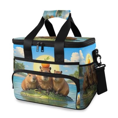 Funny Capybara Crocodile Orange Insulated Lunch Bag, Leakproof, Freezer-Safe, Reusable Cooler Bag