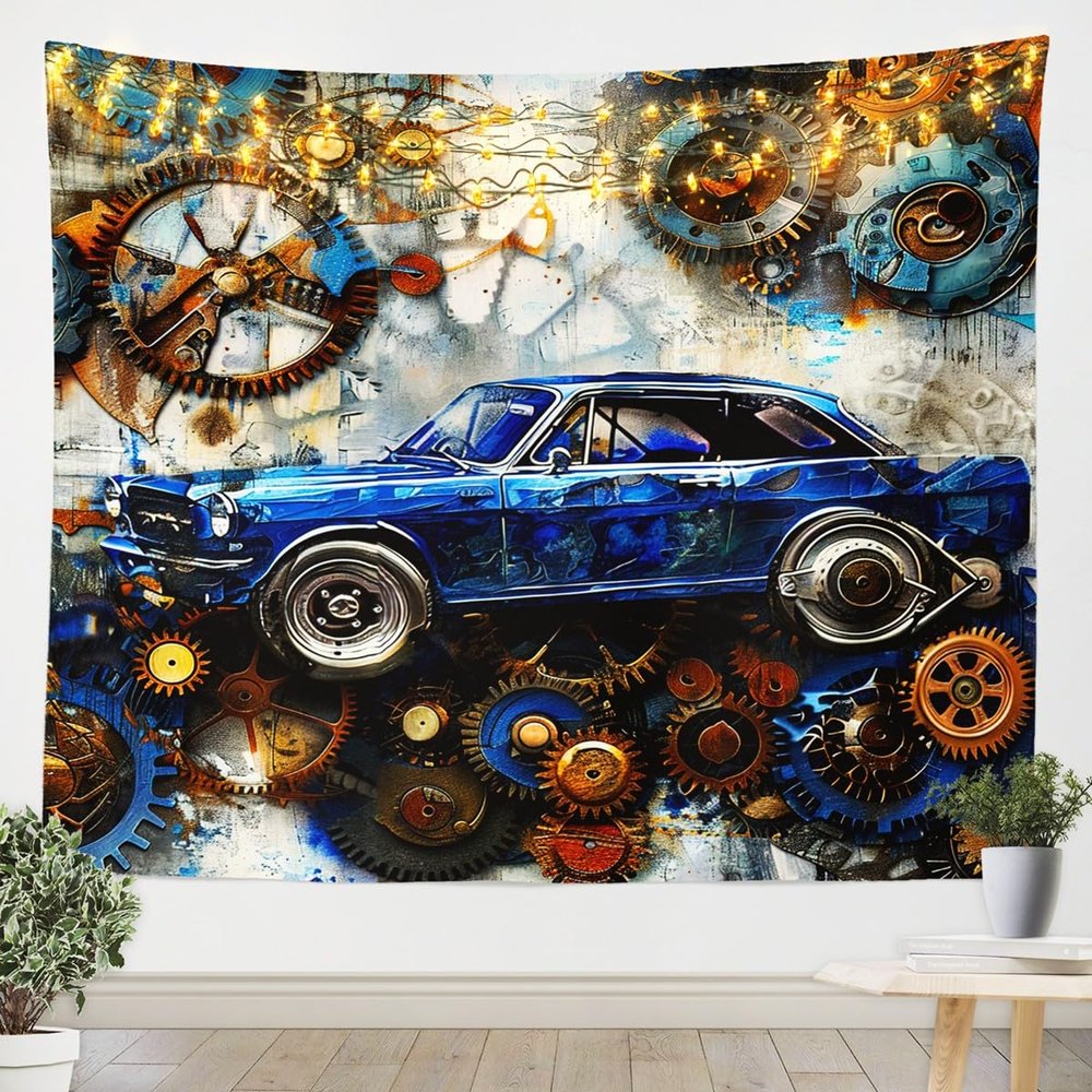 feelingyou Racing Theme Blue Race Car Print Wall Tapestry, XL