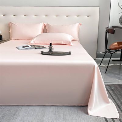Lirzxin Flat Sheet Without Elastic 245 x 245 cm, Double Bed Lyocell Fiber Solid-Color Sheet and 2 Pillowcases, Soft and Breathable, Light Orange Pink