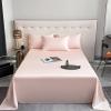 Lirzxin Flat Sheet Without Elastic 245 x 245 cm, Double Bed Lyocell Fiber Solid-Color Sheet and 2 Pillowcases, Soft and Breathable, Light Orange Pink view 2
