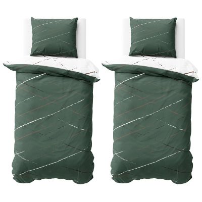 Visaggio 4-Piece Reversible Bedding Set, Green Stripes, Cotton Blend