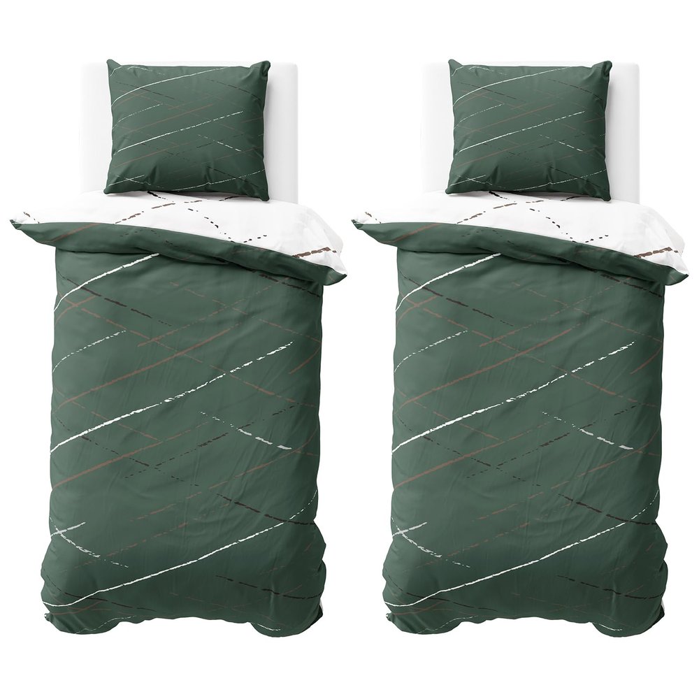 Visaggio 4-Piece Reversible Bedding Set, Green Stripes, Cotton Blend
