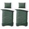 Visaggio 4-Piece Reversible Bedding Set, Green Stripes, Cotton Blend view 1