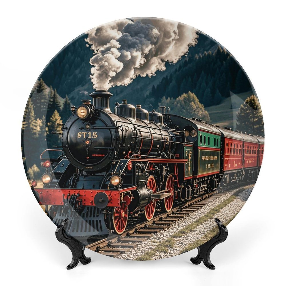 Bone China Dinner Plate, Steam Locomotive Design, 8 in