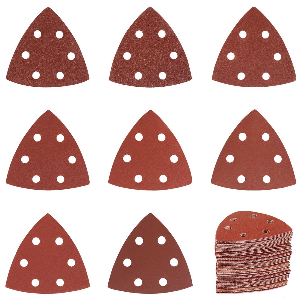 120-Piece Triangle Sander Sandpaper, 90 x 90 x 90 mm, 6-Hole Hook-and-Loop, 40–400 Grit