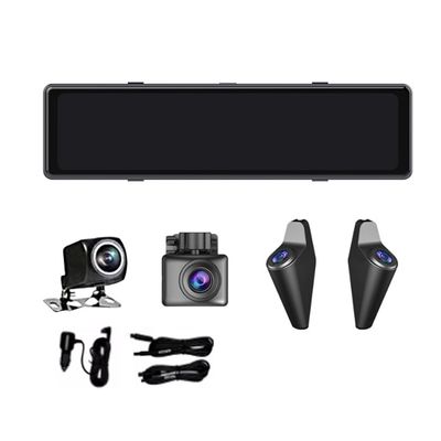 Fuhjythy 12-Inch Rearview Mirror Dash Cam with Streaming Media, 1080p Front, Rear, Left and Right Blind-Spot Assist Cameras