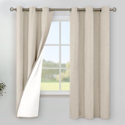 YoungsTex Oatmeal Linen Blackout Curtains, 100% Blackout, Thermal Insulated, 2 Panels, 106 x 160 cm