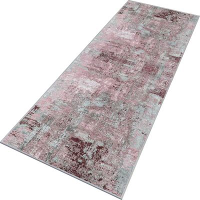 RGLXING Runner Rug, Non-Slip Hallway and Kitchen Mat, 40 x 500 cm, Washable, Red and Gray