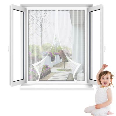 Magnetic Insect Screen for Windows, 118 x 190 cm, No Drilling, Full Magnetic Strip, White