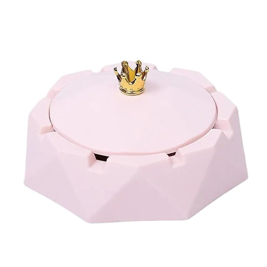 XUJUAN-0227 Pink Windproof Stainless Steel Ashtray with Rotating Lid