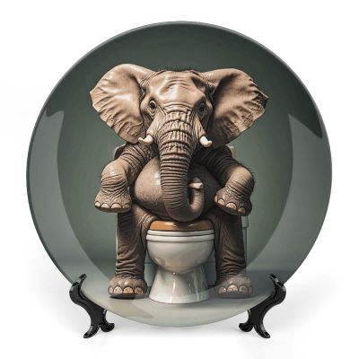 Seated Elephant Porcelain Plate, 17.8 cm, with Display Stand