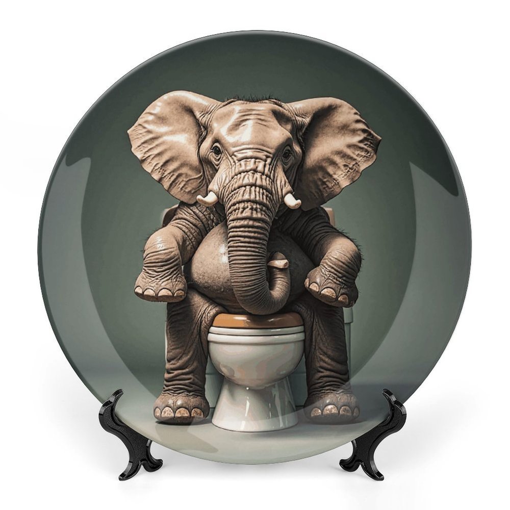 Seated Elephant Porcelain Plate, 17.8 cm, with Display Stand