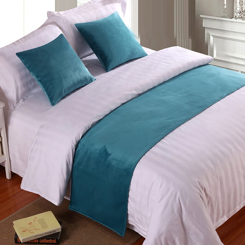Luxurious Blue Velvet Bed Runner, 210 x 50 cm