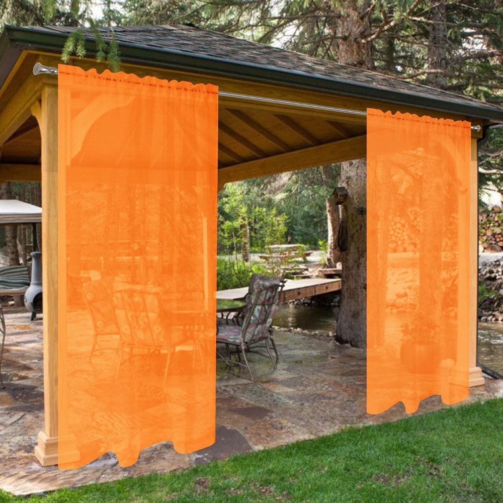 SpaceDresser Sheer Outdoor Curtains, Waterproof, 4 Panels, Rod Pocket, Voile, 52 x 96 in, Orange