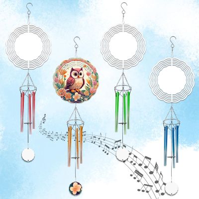 Sublimation Wind Chime Blanks, 3D Aluminum Kinetic Spinners, 4-Piece Set