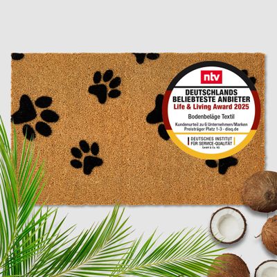 Indoor & Outdoor Coir Mat – Paw Print Door Mat, 140 x 200 cm, Rectangular