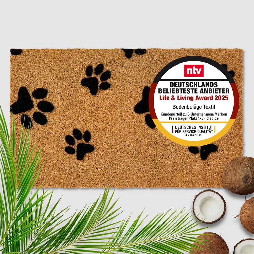 Indoor & Outdoor Coir Mat – Paw Print Door Mat, 140 x 200 cm, Rectangular