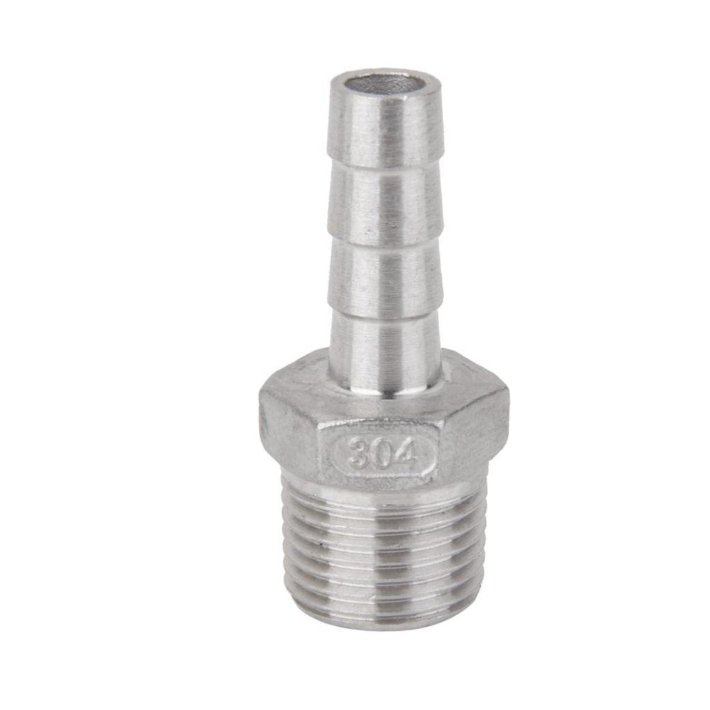 Stainless Steel Male-Thread Pipe Fitting, Hose Barb, 1/2 in x 12 mm