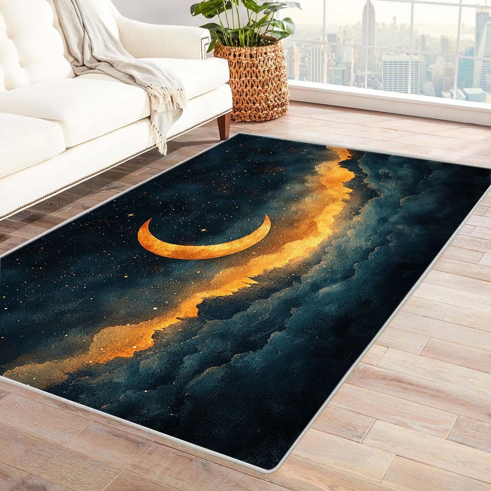 BOHUO 3D Flower Rug, Minimalist Landscape Design, Yellow, 90 x 120 cm