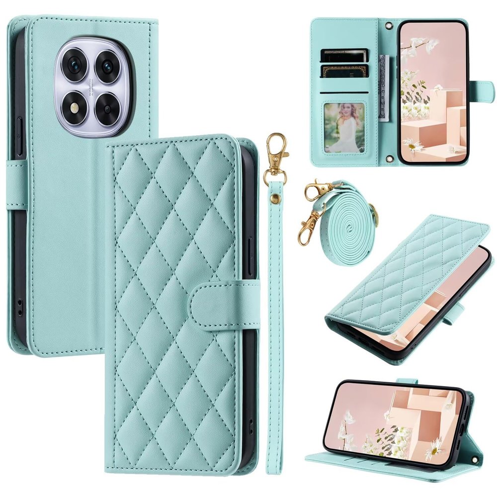 Flip Wallet Case with Strap for Xiaomi Redmi Note 14 Pro 4G, PU Leather, Light Green