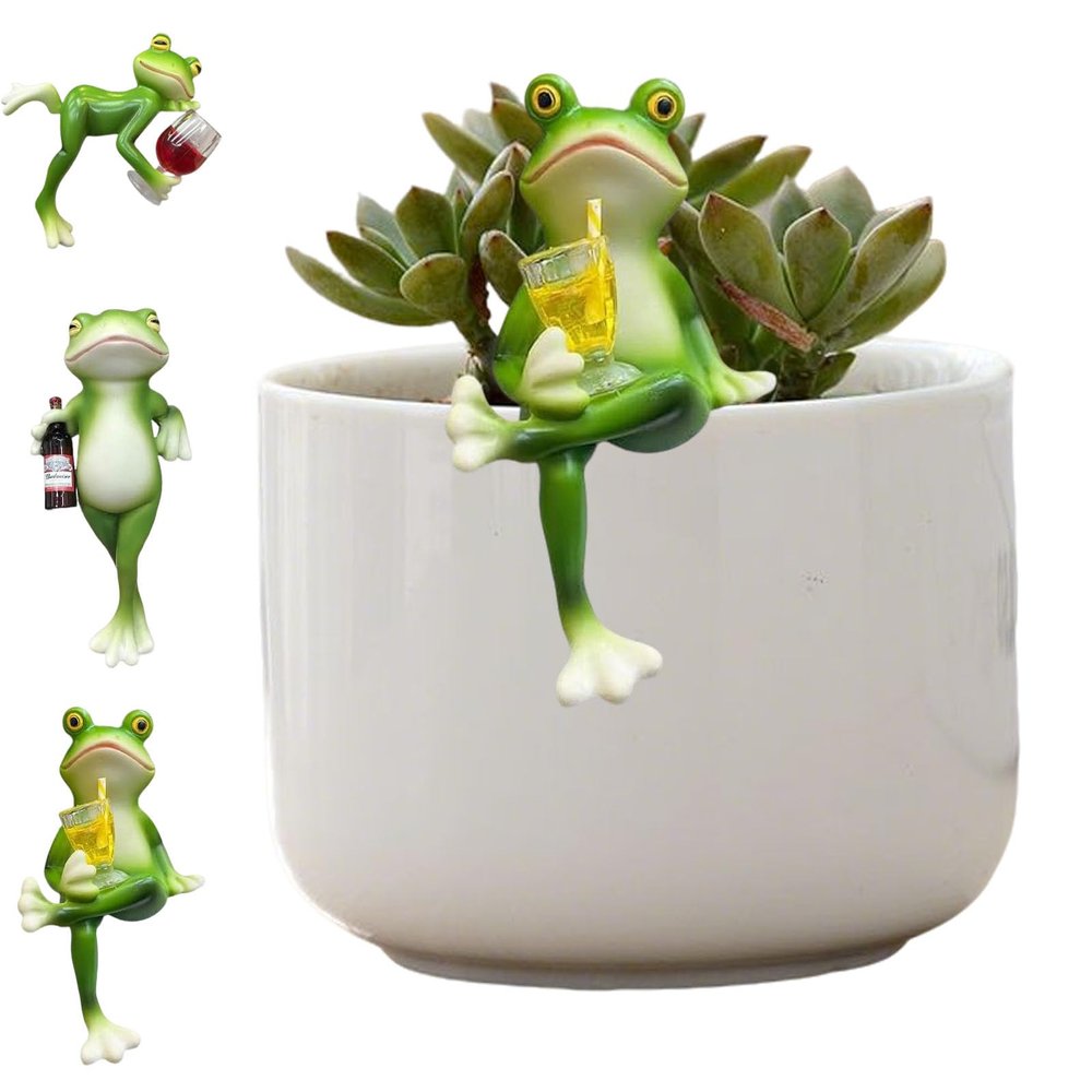 Frog with Wine Glasses, Hanging Flower Pot Decor