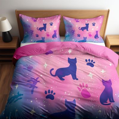 Generic Blush Peony Cat Silhouette Bedding Set, 155 x 220 cm