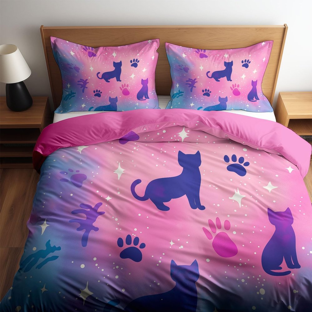 Generic Blush Peony Cat Silhouette Bedding Set, 155 x 220 cm