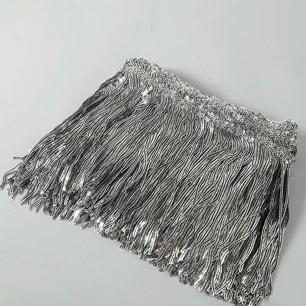 WanMing 5-Yard, 17 cm Glitter Laser Sequin Fringe Tassel Lace Trim