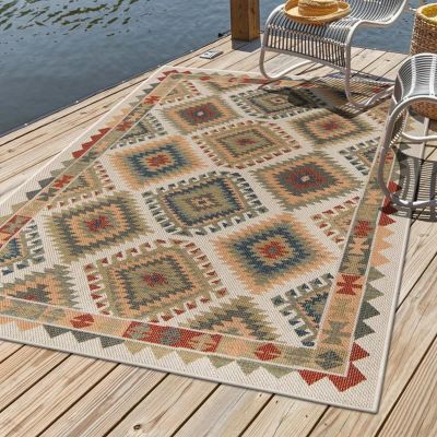 WEITINGKKK Waterproof Outdoor Rug for Garden, Rectangular Patio Deck Rug with Geometric Pattern, C, 60 x 90 cm