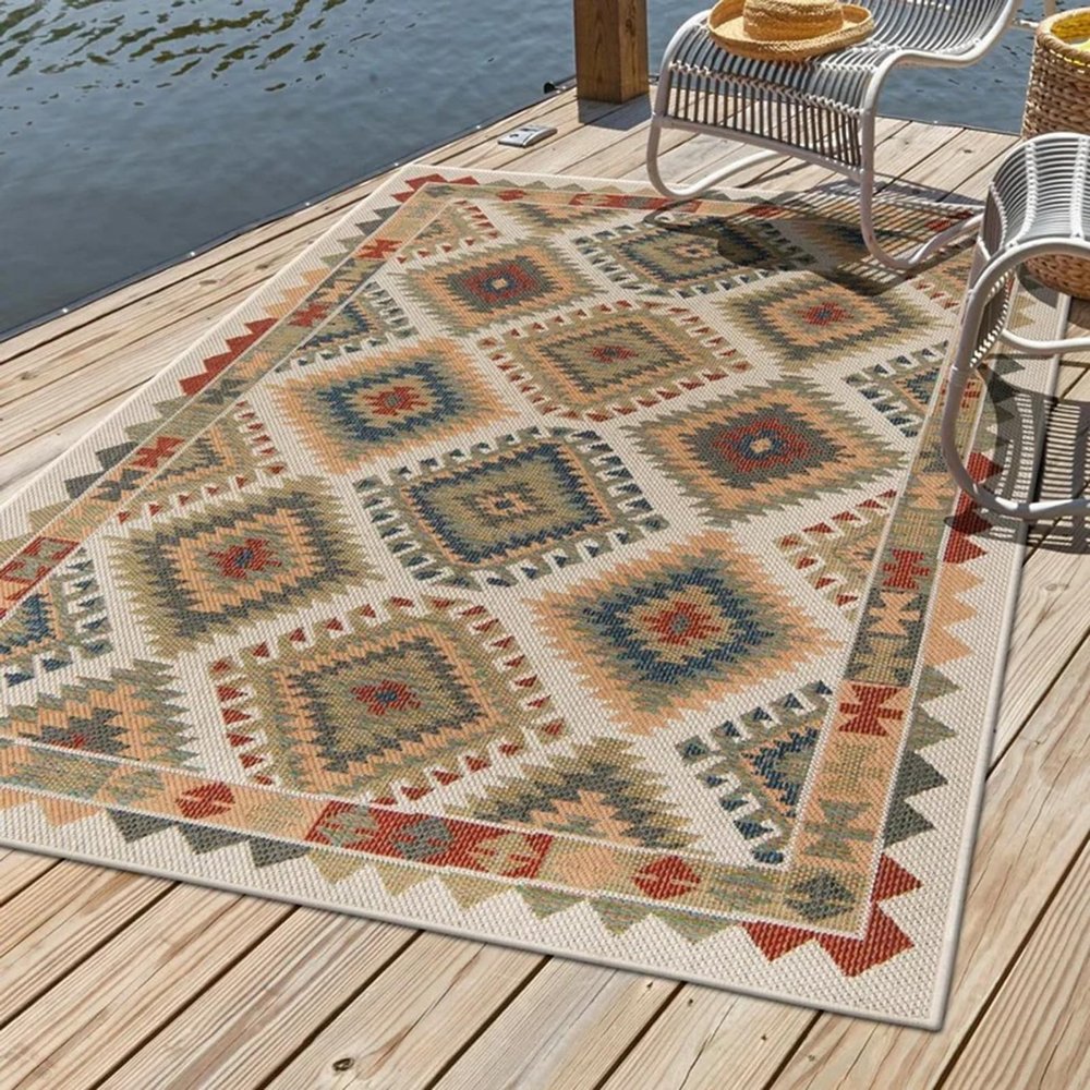 WEITINGKKK Waterproof Outdoor Rug for Garden, Rectangular Patio Deck Rug with Geometric Pattern, C, 60 x 90 cm