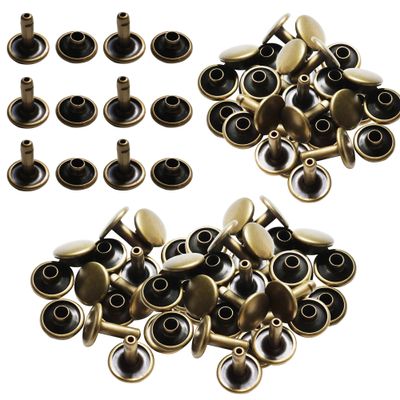 100 Sets 10 mm Double-Cap Rivets, Black Brass Tubular Rivets for DIY, Sewing, Repairs, Bags, Belts & Crafts