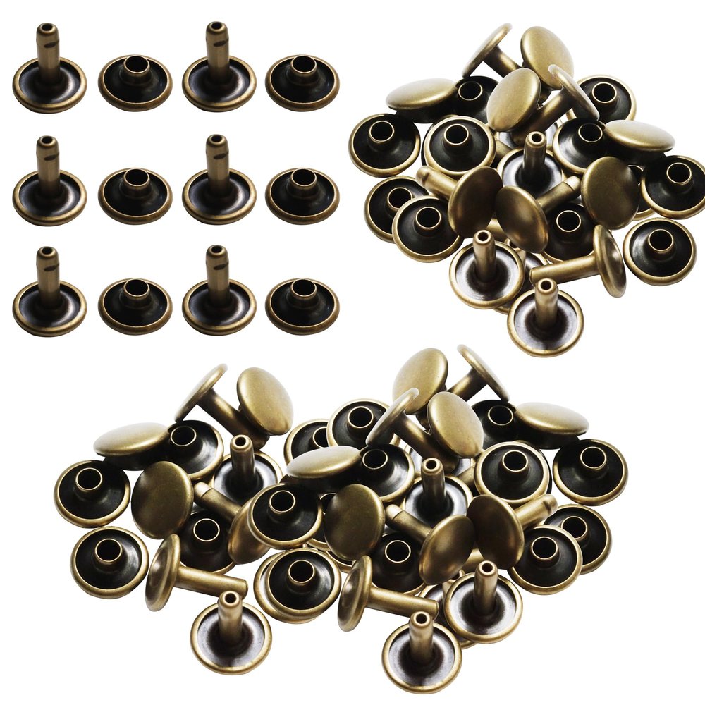 100 Sets 10 mm Double-Cap Rivets, Black Brass Tubular Rivets for DIY, Sewing, Repairs, Bags, Belts & Crafts