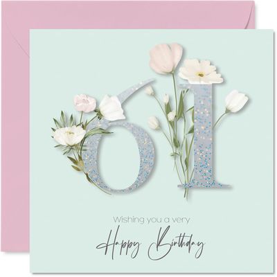Stuff4 61st Birthday Card for Women, Unique Flowers