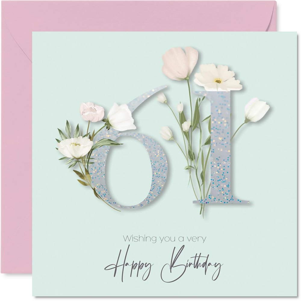 Stuff4 61st Birthday Card for Women, Unique Flowers