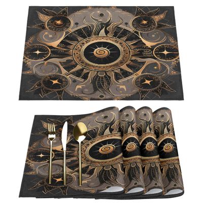 Woltant Boho Magic Linen Placemats, Washable, Heat-Resistant, 4-Piece Set