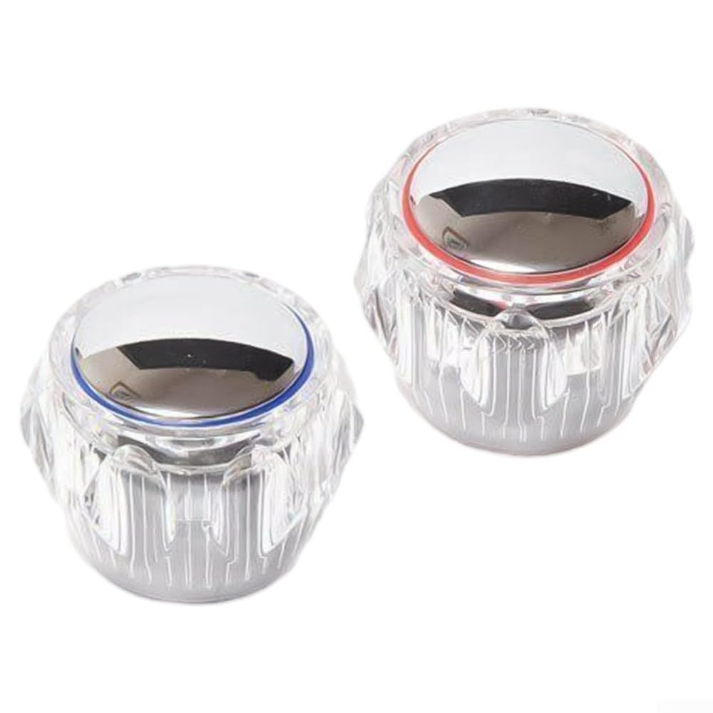 Oniissy Faucet Handle Replacement Set, Hot and Cold Water, 2-Piece, Acrylic Covers, 20 Splines, 7.5 mm, for Kitchen, Bathroom and Sink Faucets, Clear, Blue and Red