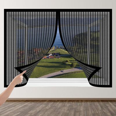 Magnetic Fly Screen for Windows 90 x 73 cm, No-Drill Insect Net, Easy Adhesive Installation, Black