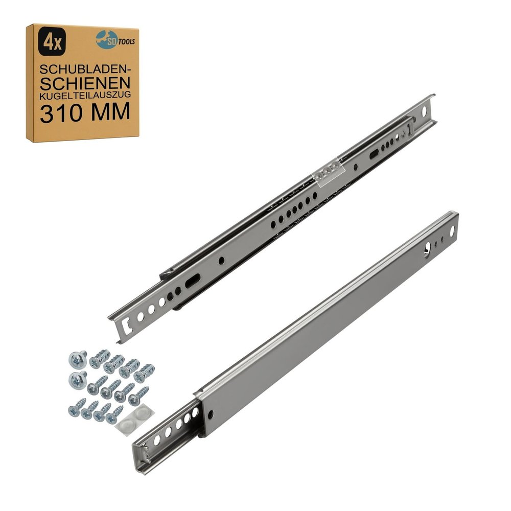 SOTOOLS 2 Pairs of Ball-Bearing Partial-Extension Drawer Slides, 310 mm, Max. 15 kg